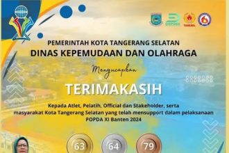 Dinas Kepemudaan dan Olahraga Kota Tangerang Selatan Mengucapkan Terimakasih kepada atlet,pelatih,official dan stakeholder serta masyarakat Kota Tangerang Selatan yang telah mensupport dalam pelaksanaan POPDA XI Banten 2024