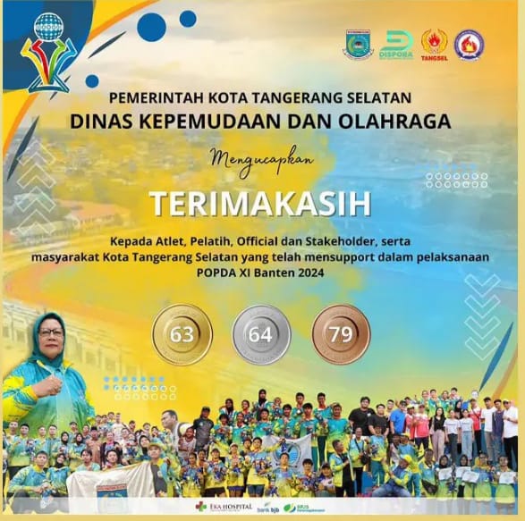 Dinas Kepemudaan dan Olahraga Kota Tangerang Selatan Mengucapkan Terimakasih kepada atlet,pelatih,official dan stakeholder serta masyarakat Kota Tangerang Selatan yang telah mensupport dalam pelaksanaan POPDA XI Banten 2024
